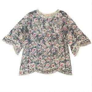 SOLITAIRE Embroidered Floral Lace Top Sz L